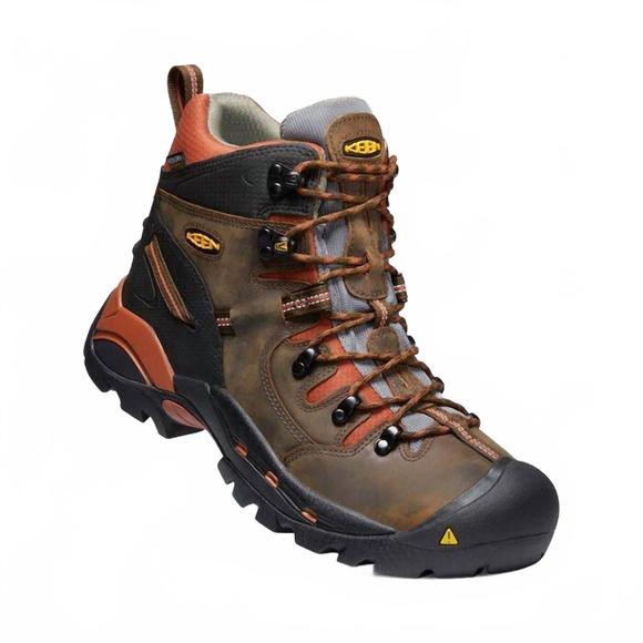 NEW KEEN men\'s pittsburgh soft toe 6 work boot in cascade bombay brown